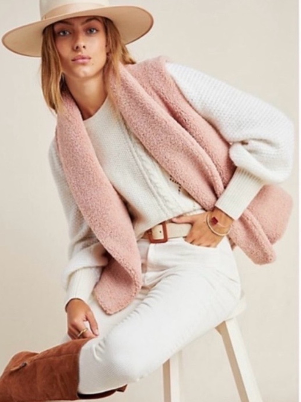 Anthropologie Sherpa Vest Norla Canada Rhodes Pink Faux Fur, Size Medium Large